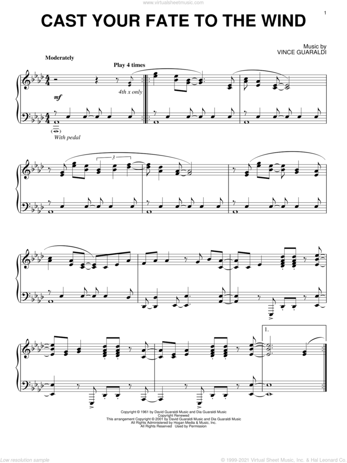 Cast Your Fate To The Wind sheet music for piano solo by George Winston, David Benoit, Carel Werver and Vince Guaraldi, intermediate skill level