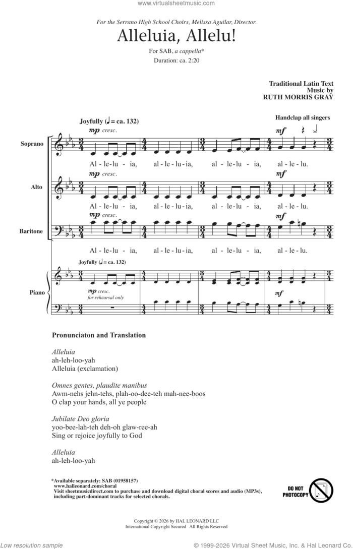 Alleluia, Allelu! sheet music for choir (SAB: soprano, alto, bass) by Ruth Morris Gray and Miscellaneous, intermediate skill level