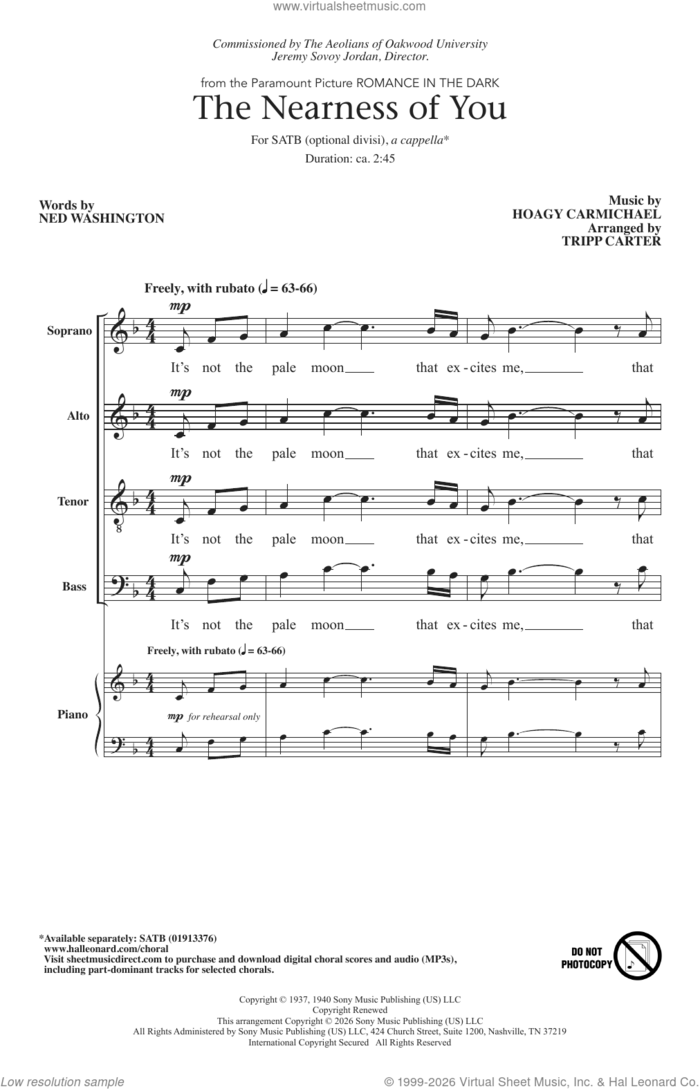 The Nearness Of You (arr. Tripp Carter) sheet music for choir (SATB: soprano, alto, tenor, bass) by Hoagy Carmichael, Tripp Carter and Ned Washington, intermediate skill level