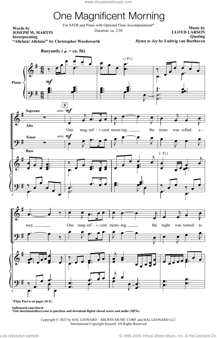 One Magnificent Morning sheet music for choir (SATB: soprano, alto, tenor, bass) by Lloyd Larson, Ludwig Van Beethoven, Christopher Wordsworth and Joseph M. Martin, intermediate skill level