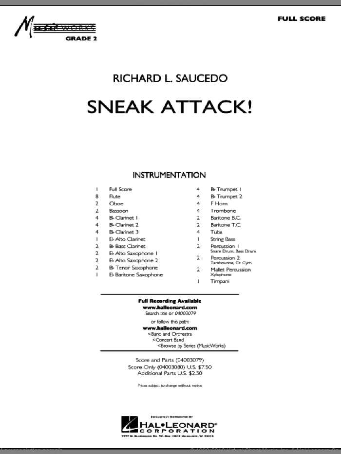 Sneak Attack! (COMPLETE) sheet music for concert band by Richard L. Saucedo, intermediate skill level