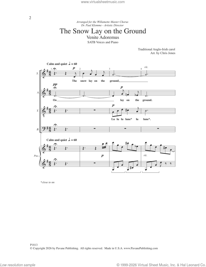 The Snow Lay on the Ground sheet music for choir (SATB: soprano, alto, tenor, bass) by Chris Jones and Traditional Anglo-Irish Carol, intermediate skill level