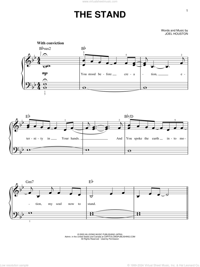 The Stand sheet music for piano solo by Joel Houston and Hillsong United, easy skill level