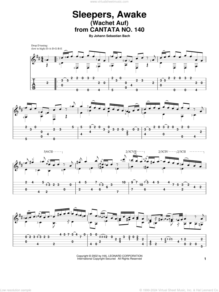 Sleepers, Awake (Wachet Auf) sheet music for guitar solo by Johann Sebastian Bach, classical score, intermediate skill level