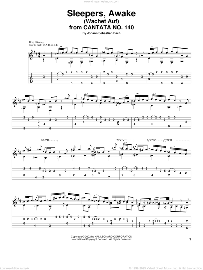 Sleepers, Awake (Wachet Auf) sheet music for guitar solo by Johann Sebastian Bach, classical score, intermediate skill level