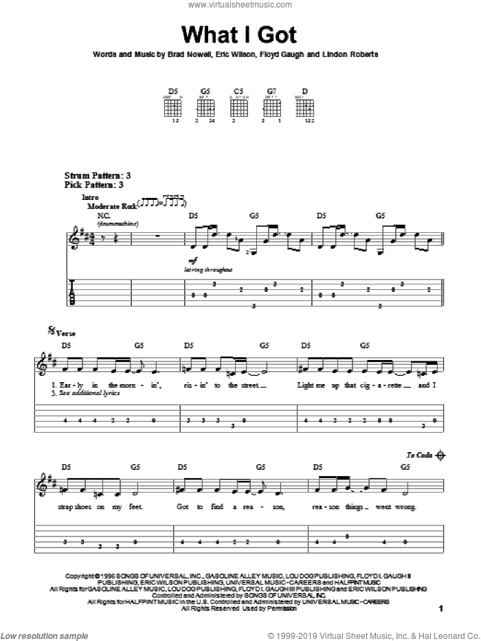 What I Got sheet music for guitar solo (easy tablature) by Sublime, Brad Nowell, Eric Wilson, Floyd Gaugh and Lindon Roberts, easy guitar (easy tablature)