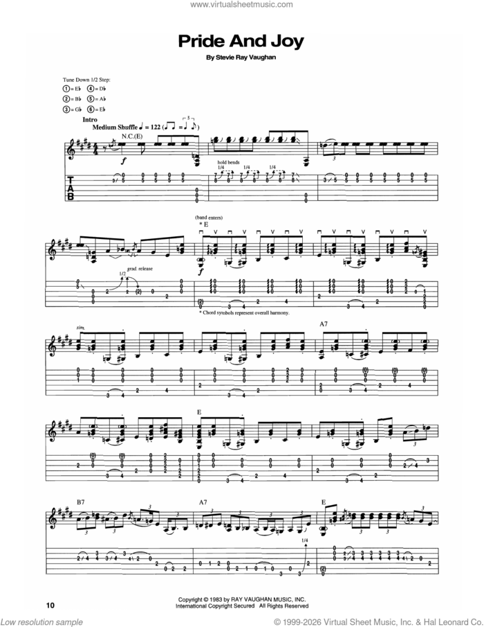Pride And Joy sheet music for guitar (tablature) by Stevie Ray Vaughan, intermediate skill level