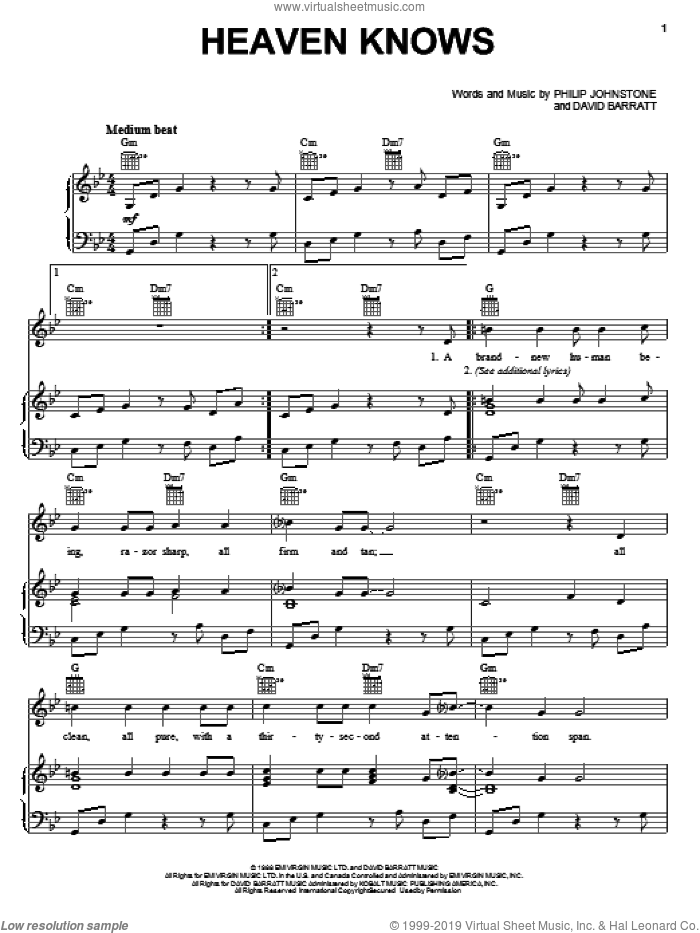 Heaven Knows sheet music for voice, piano or guitar by Robert Plant, David Barratt and Philip Johnstone, intermediate skill level