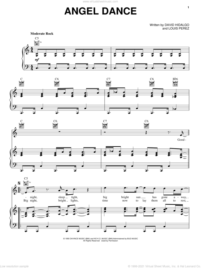 Angel Dance sheet music for voice, piano or guitar by Robert Plant, David Hidalgo and Louis Perez, intermediate skill level
