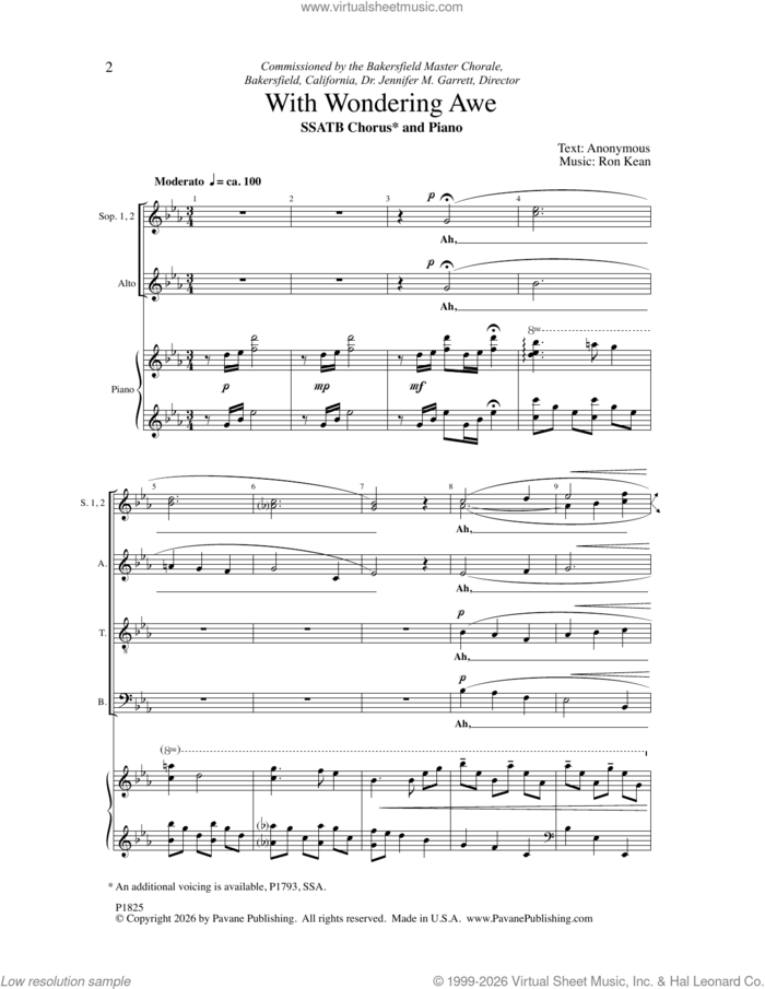 With Wondering Awe sheet music for choir (SATB: soprano, alto, tenor, bass) by Ron Kean, intermediate skill level