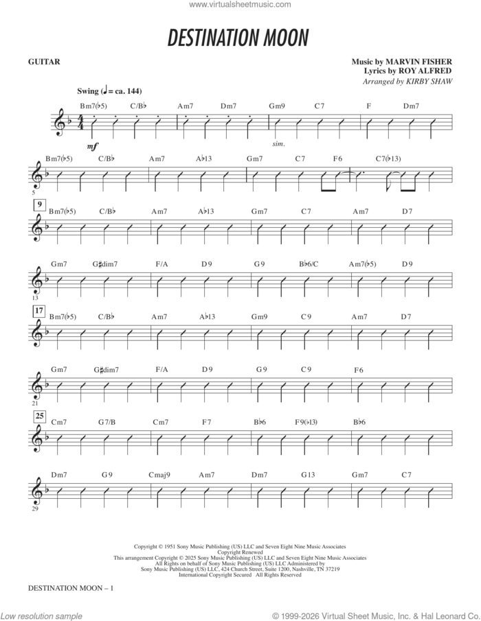 Destination Moon (arr. Kirby Shaw) (complete set of parts) sheet music for orchestra/band (Rhythm) by Kirby Shaw, Marvin Fisher and Roy Alfred, intermediate skill level