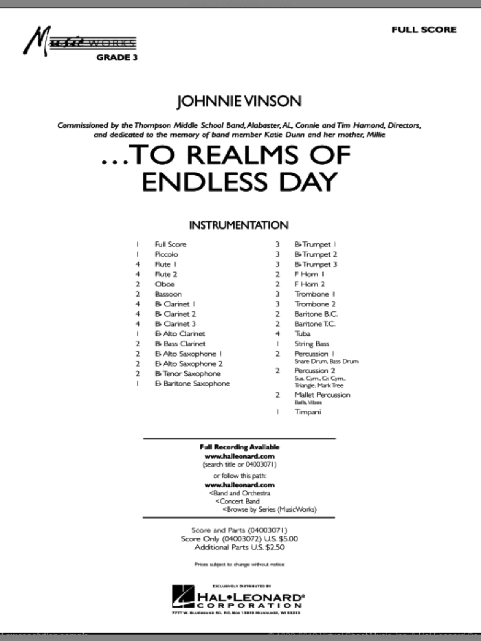 ...To Realms Of Endless Day (COMPLETE) sheet music for concert band by Johnnie Vinson, intermediate skill level