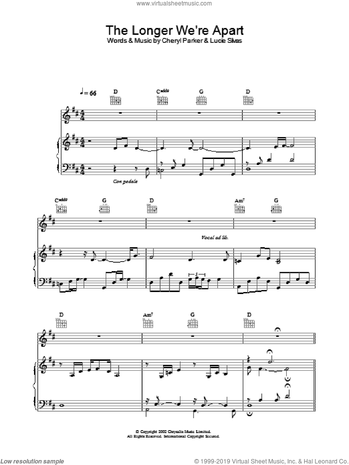 The Longer We're Apart sheet music for voice, piano or guitar by Lucie Silvas and Cheryl Parker, intermediate skill level