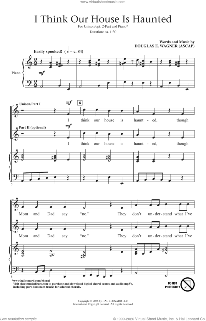I Think Our House Is Haunted sheet music for choir (Unison/Opt. 2-Part) by Douglas E. Wagner, intermediate skill level