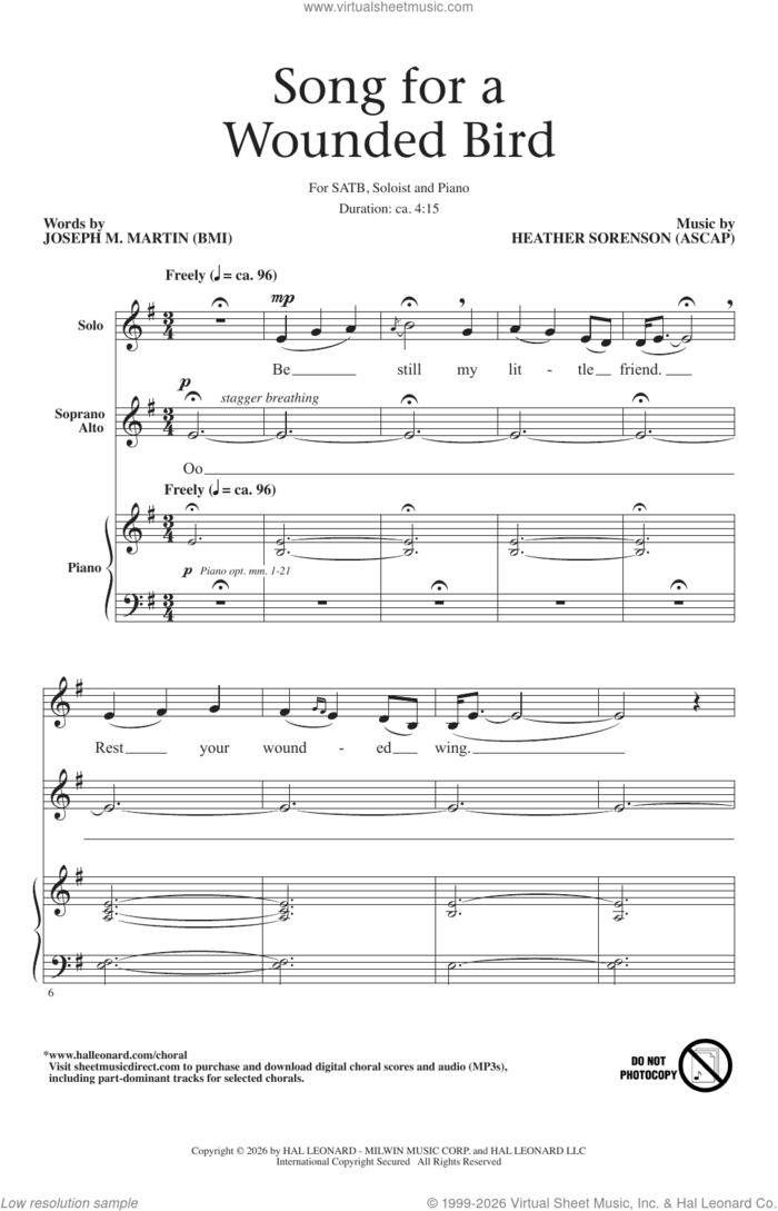Song For A Wounded Bird sheet music for choir (SATB: soprano, alto, tenor, bass) by Heather Sorenson and Joseph M. Martin, intermediate skill level