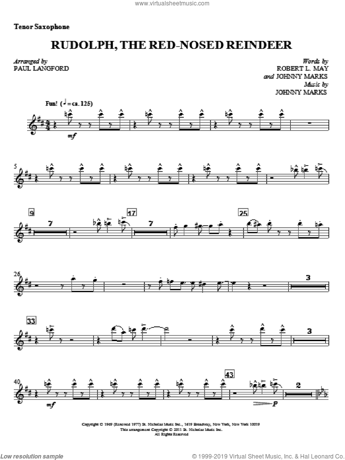 Rudolph, The Red-Nosed Reindeer (complete set of parts) sheet music for orchestra/band by Johnny Marks, Paul Langford and Robert May, intermediate skill level