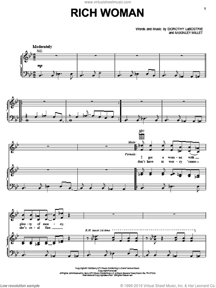 Rich Woman sheet music for voice, piano or guitar by Robert Plant & Alison Krauss, Robert Plant, Dorothy LaBostrie and McKinley Millet, intermediate skill level