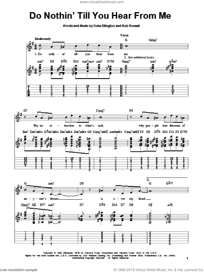 Do Nothin' Till You Hear From Me sheet music for guitar solo by Duke Ellington and Bob Russell, intermediate skill level