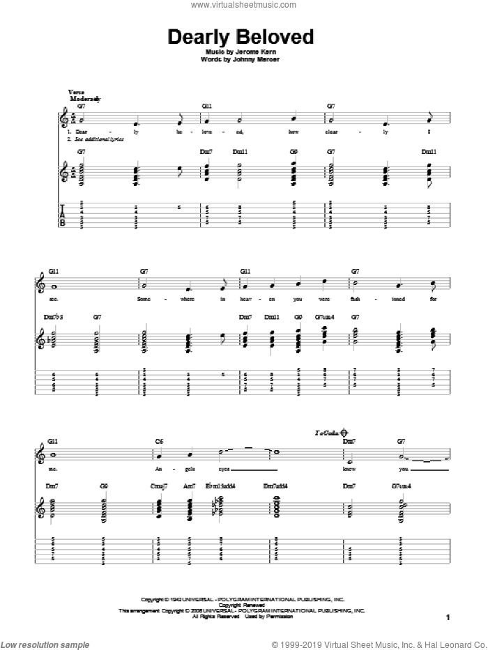 Dearly Beloved sheet music for guitar solo by Jerome Kern and Johnny Mercer, intermediate skill level