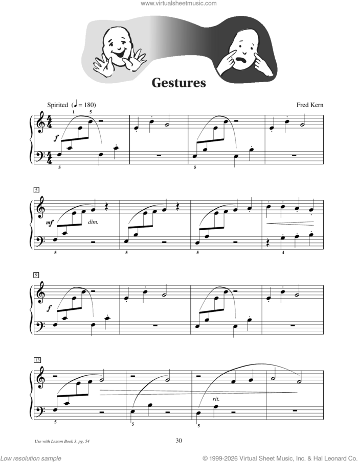 Gestures sheet music for piano solo (elementary) by Fred Kern, beginner piano (elementary)