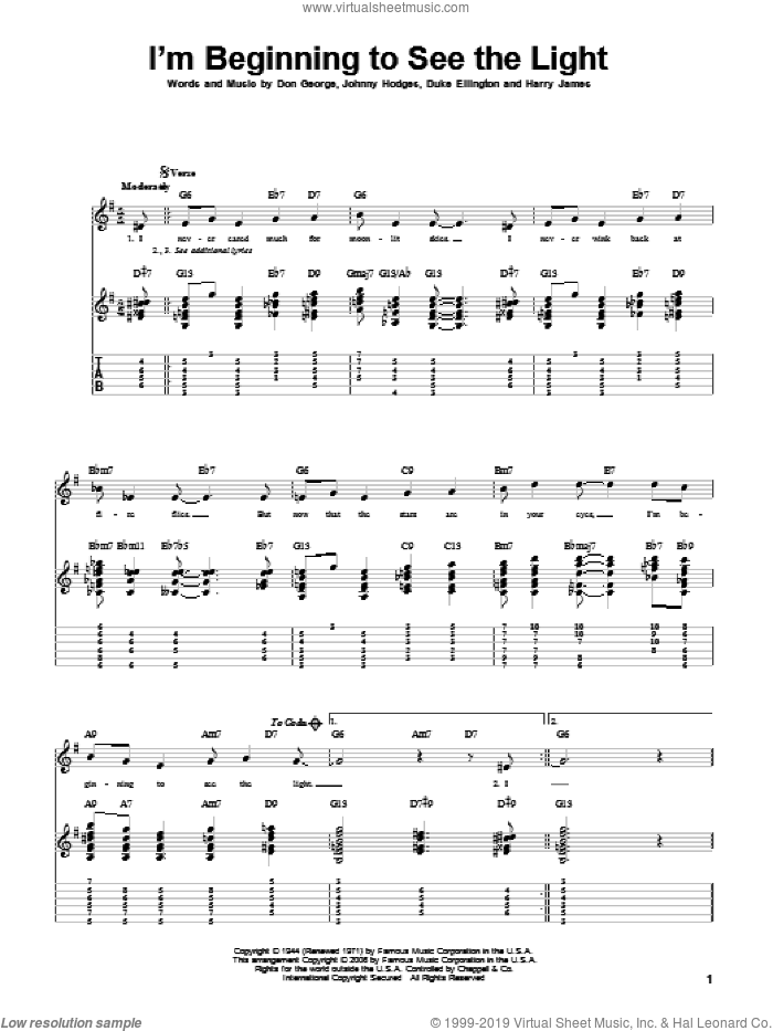 I'm Beginning To See The Light sheet music for guitar solo by Duke Ellington, Don George, Harry James and Johnny Hodges, intermediate skill level