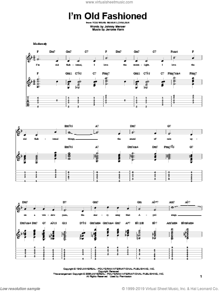 I'm Old Fashioned sheet music for guitar solo by Jerome Kern and Johnny Mercer, intermediate skill level