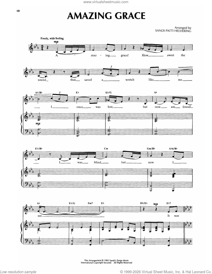 Amazing Grace sheet music for voice and piano by Sandi Patty and Sandi Patti, intermediate skill level