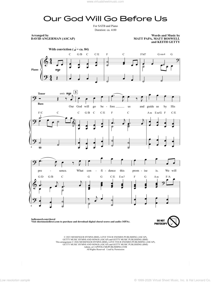 Our God Will Go Before Us (arr. David Angerman) sheet music for choir (SATB: soprano, alto, tenor, bass) by Getty, David Angerman, Keith Getty, Matt Boswell and Matt Papa, intermediate skill level