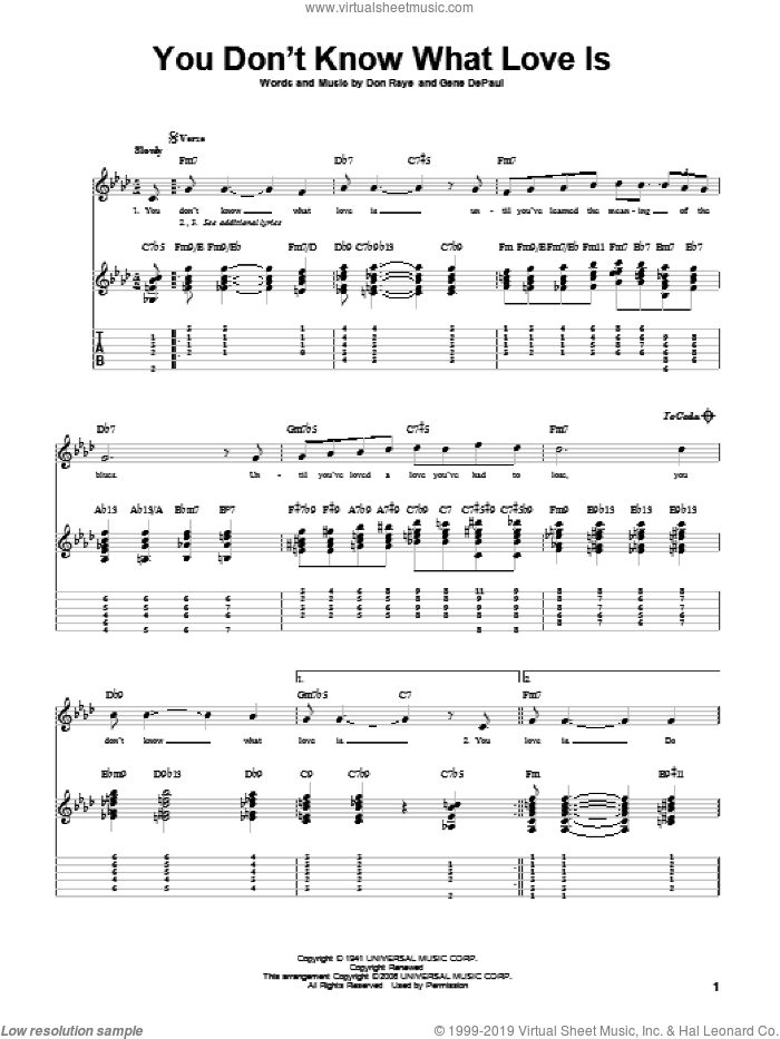 You Don't Know What Love Is sheet music for guitar solo by Carol Bruce, Don Raye and Gene DePaul, intermediate skill level