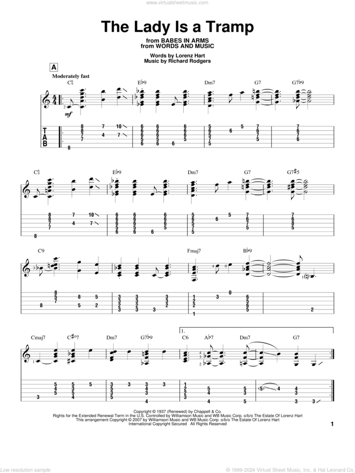 The Lady Is A Tramp sheet music for guitar solo by Rodgers & Hart, Jeff Arnold, Babes In Arms (Musical), Lorenz Hart and Richard Rodgers, intermediate skill level