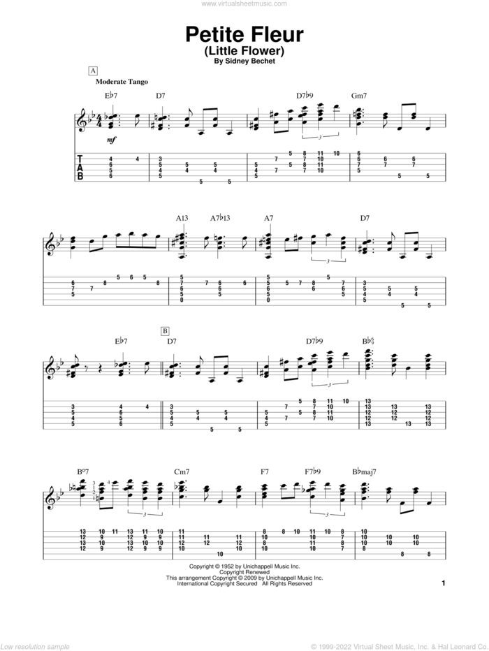 Petite Fleur (Little Flower) sheet music for guitar solo by Sidney Bechet, intermediate skill level
