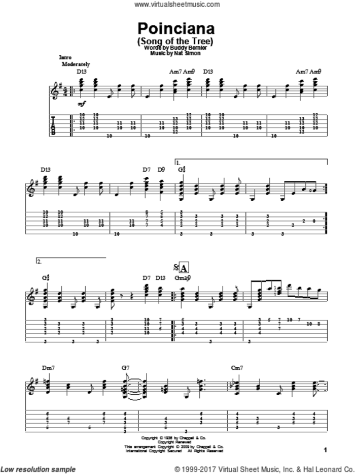 Poinciana (Song Of The Tree) sheet music for guitar solo by Buddy Bernier and Nat Simon, intermediate skill level
