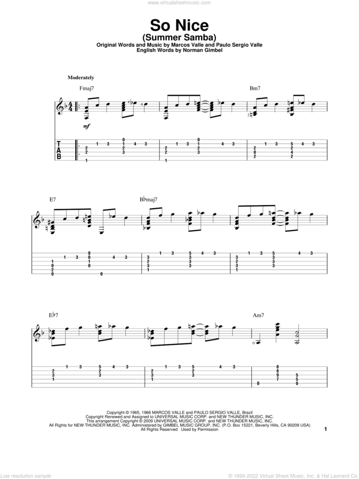 So Nice (Summer Samba) sheet music for guitar solo by Marcos Valle, Walter Wanderley, Norman Gimbel and Paulo Sergio Valle, intermediate skill level