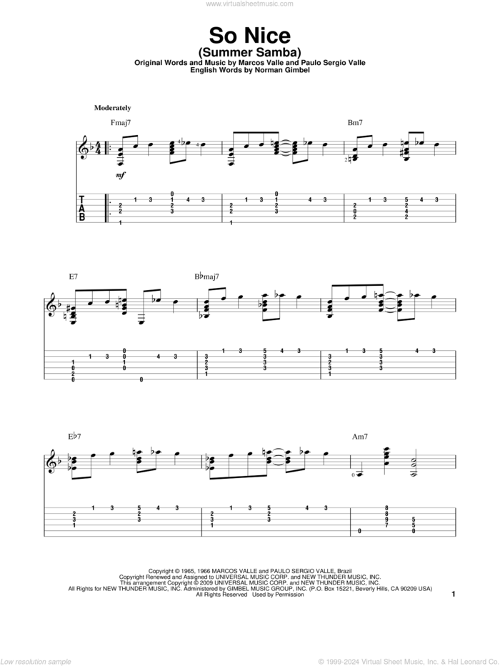 So Nice (Summer Samba) sheet music for guitar solo by Marcos Valle, Walter Wanderley, Norman Gimbel and Paulo Sergio Valle, intermediate skill level