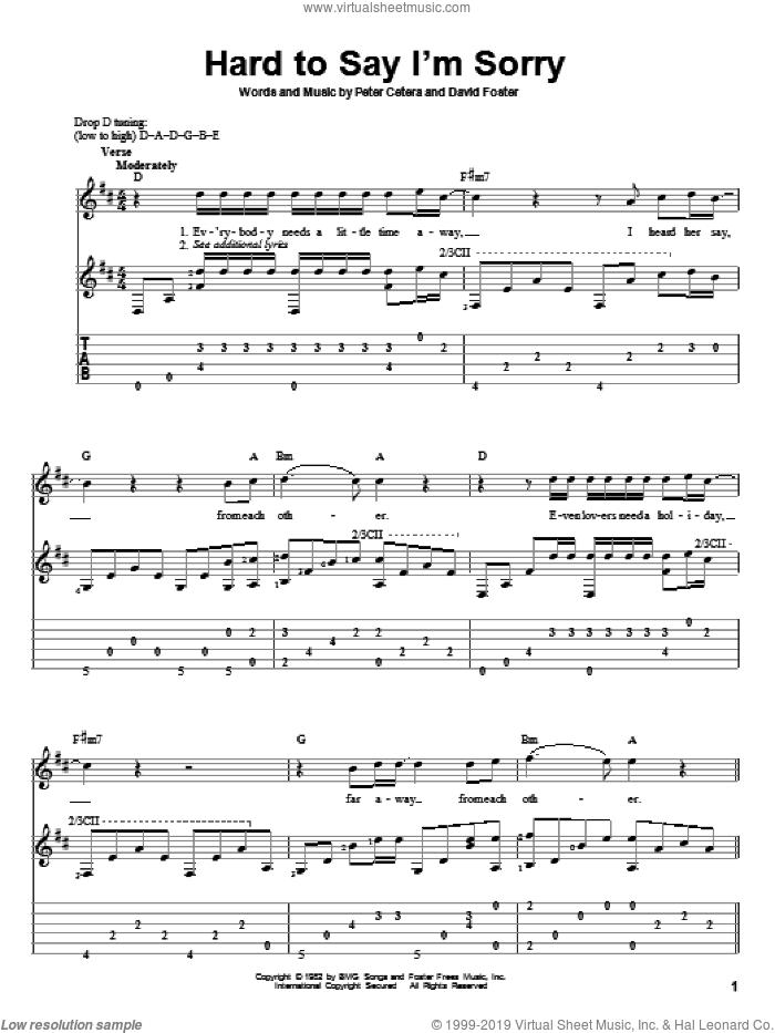 Hard To Say I'm Sorry sheet music for guitar solo by Chicago, David Foster and Peter Cetera, intermediate skill level