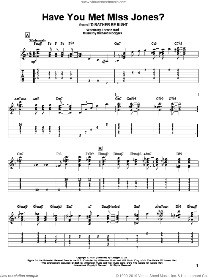 Have You Met Miss Jones? sheet music for guitar solo by Rodgers & Hart, Jeff Arnold, Lorenz Hart and Richard Rodgers, intermediate skill level