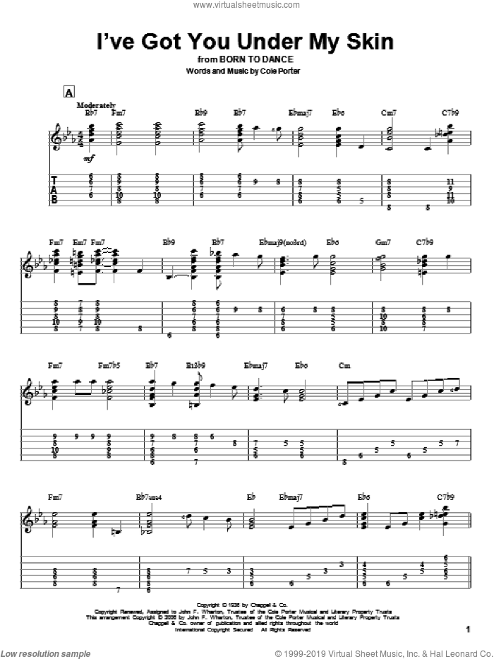 I've Got You Under My Skin sheet music for guitar solo by Cole Porter and Jeff Arnold, intermediate skill level