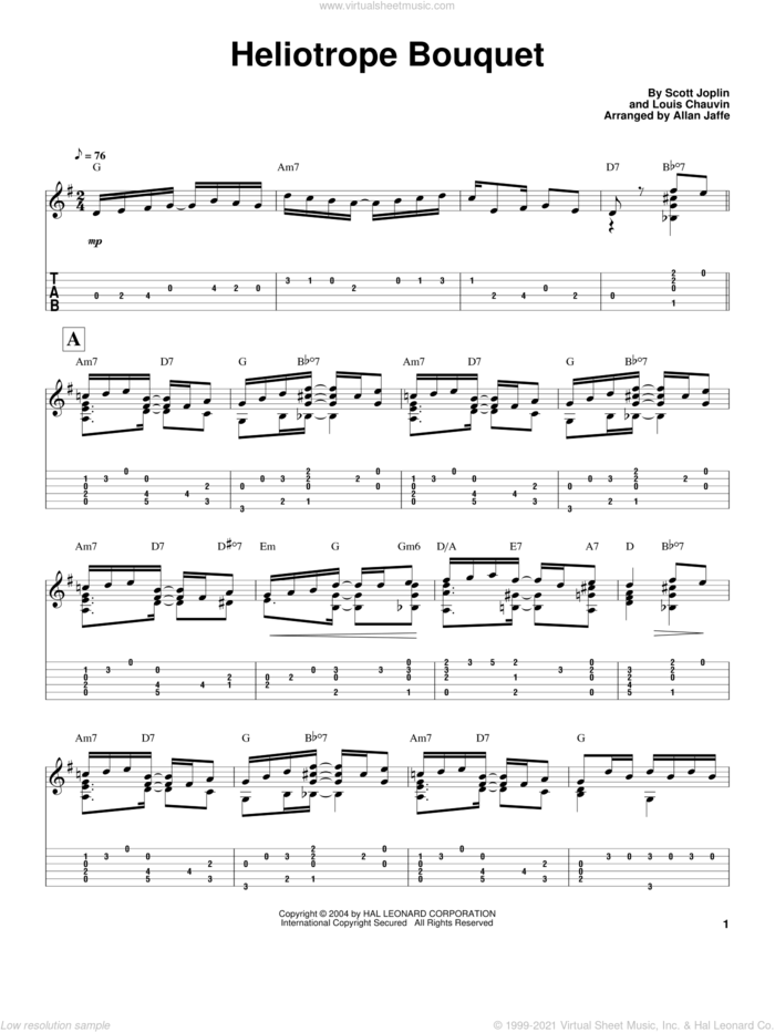 Heliotrope Bouquet sheet music for guitar solo by Scott Joplin and Louis Chauvin, intermediate skill level