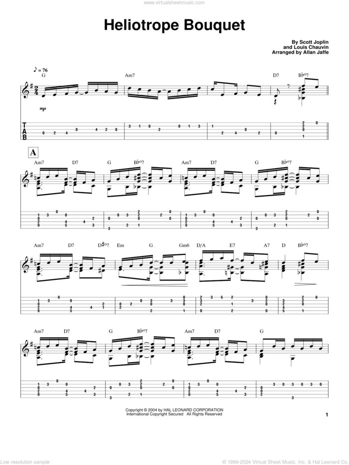 Heliotrope Bouquet sheet music for guitar solo by Scott Joplin and Louis Chauvin, intermediate skill level