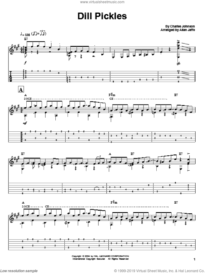 Dill Pickles sheet music for guitar solo by Charles Johnson, intermediate skill level