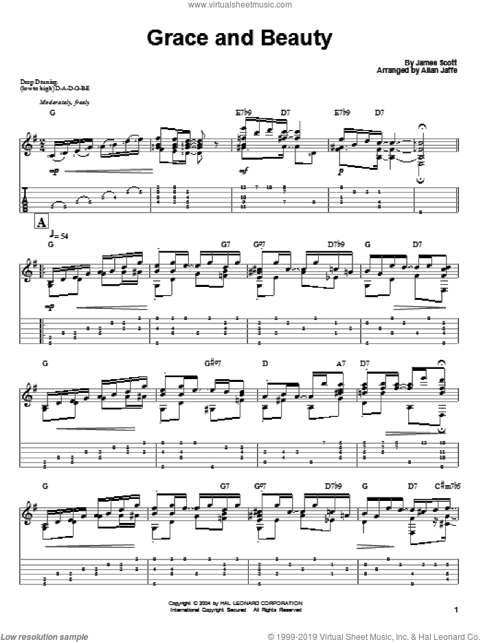Grace And Beauty sheet music for guitar solo by James Scott, intermediate skill level