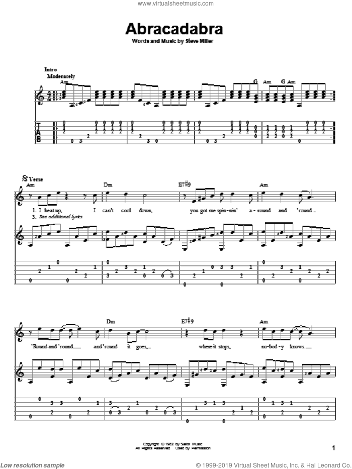 Abracadabra sheet music for guitar solo by Steve Miller Band and Steve Miller, intermediate skill level