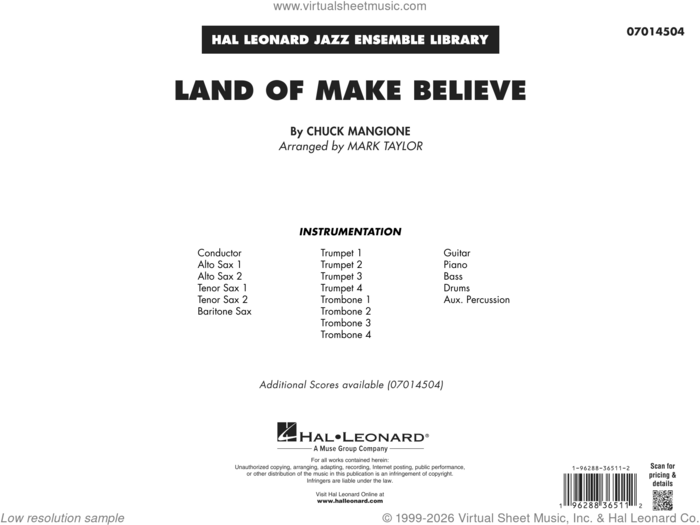 Land of Make Believe (arr. Mark Taylor) (COMPLETE) sheet music for jazz band by Mark Taylor and Chuck Mangione, intermediate skill level
