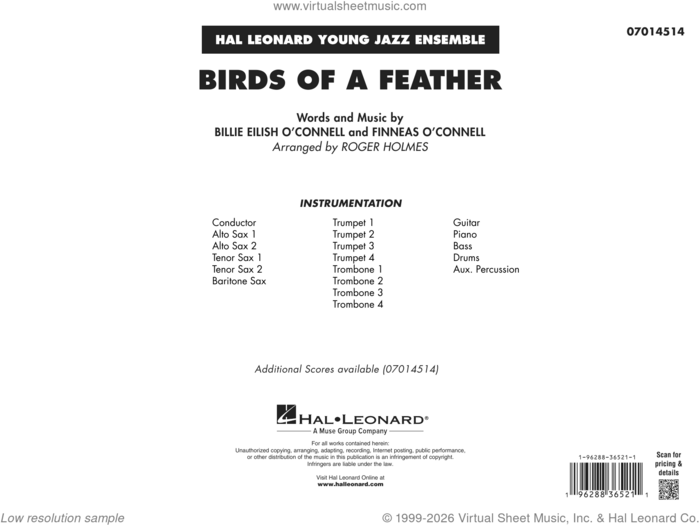 Birds of a Feather (arr. Roger Holmes) (COMPLETE) sheet music for jazz band by Billie Eilish and Roger Holmes, intermediate skill level
