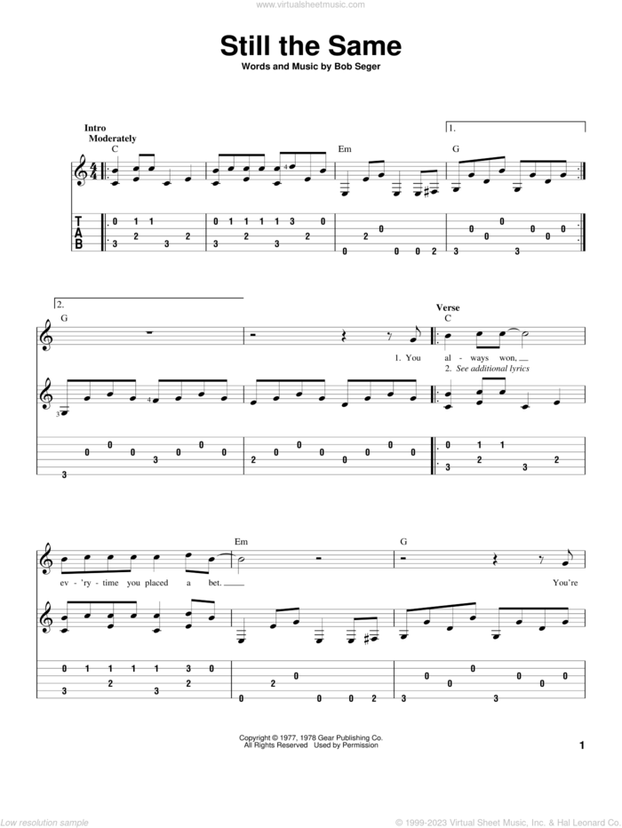 Still The Same sheet music for guitar solo by Bob Seger, intermediate skill level