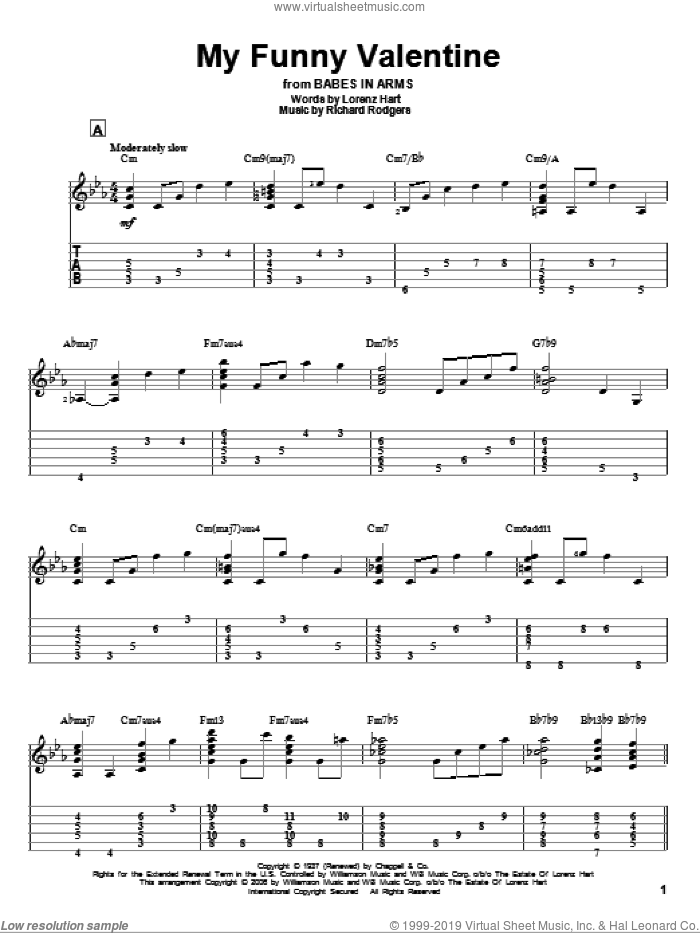 My Funny Valentine sheet music for guitar solo by Rodgers & Hart, Jeff Arnold, Babes In Arms (Musical), Lorenz Hart and Richard Rodgers, intermediate skill level