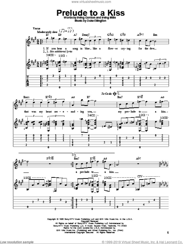 Prelude To A Kiss sheet music for guitar solo by Duke Ellington, Irving Gordon and Irving Mills, intermediate skill level