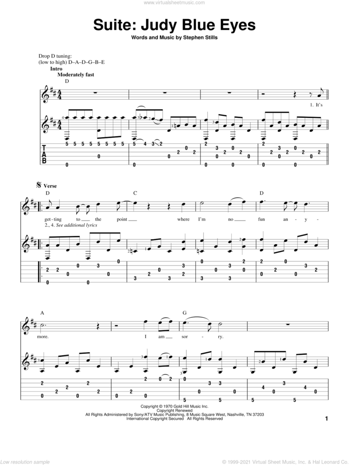 Suite: Judy Blue Eyes sheet music for guitar solo by Crosby, Stills & Nash and Stephen Stills, intermediate skill level