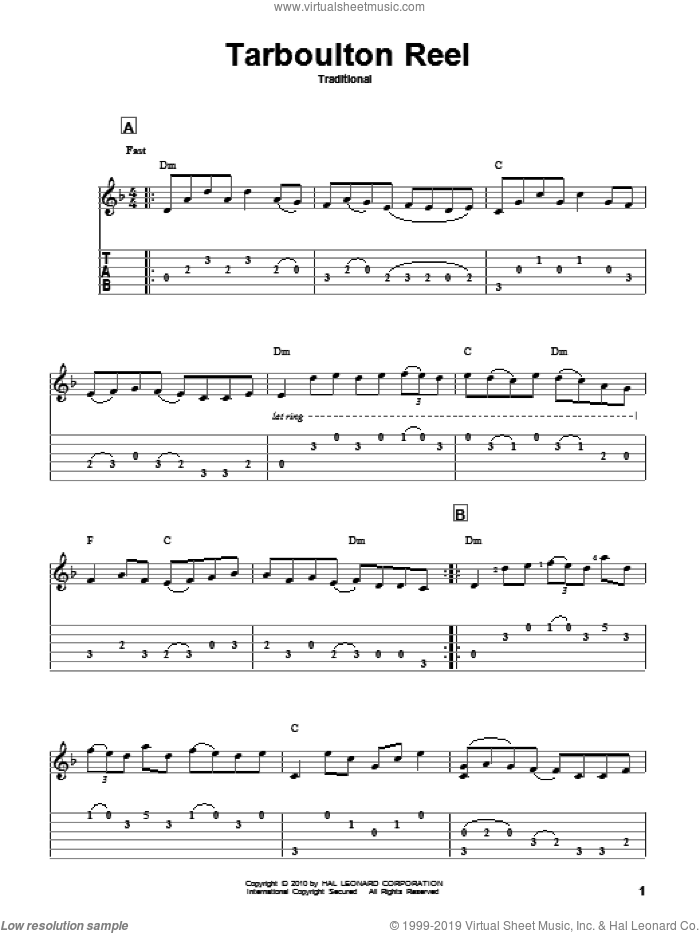 Tarboulton Reel sheet music for guitar solo, intermediate skill level