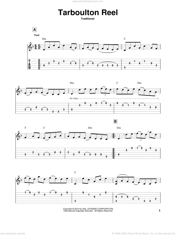 Tarboulton Reel sheet music for guitar solo, intermediate skill level